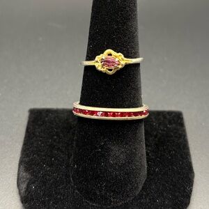 Purple/Pink stone and Ruby Red Ring Duo 18KT GE Gold rings